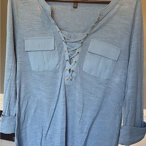 White House Black Market Light Blue Lace-Up Blouse